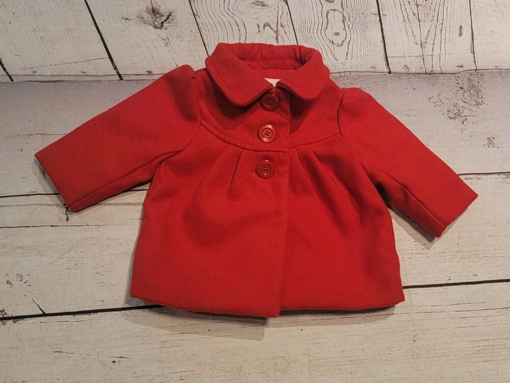 Old Navy Toddler Girls Red Christmas Pea Coat Size 3-6 Months